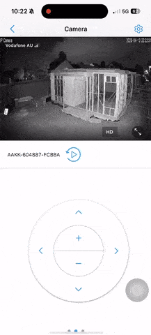 Live preview of solar site camera mobile app showing live footage and motion alerts